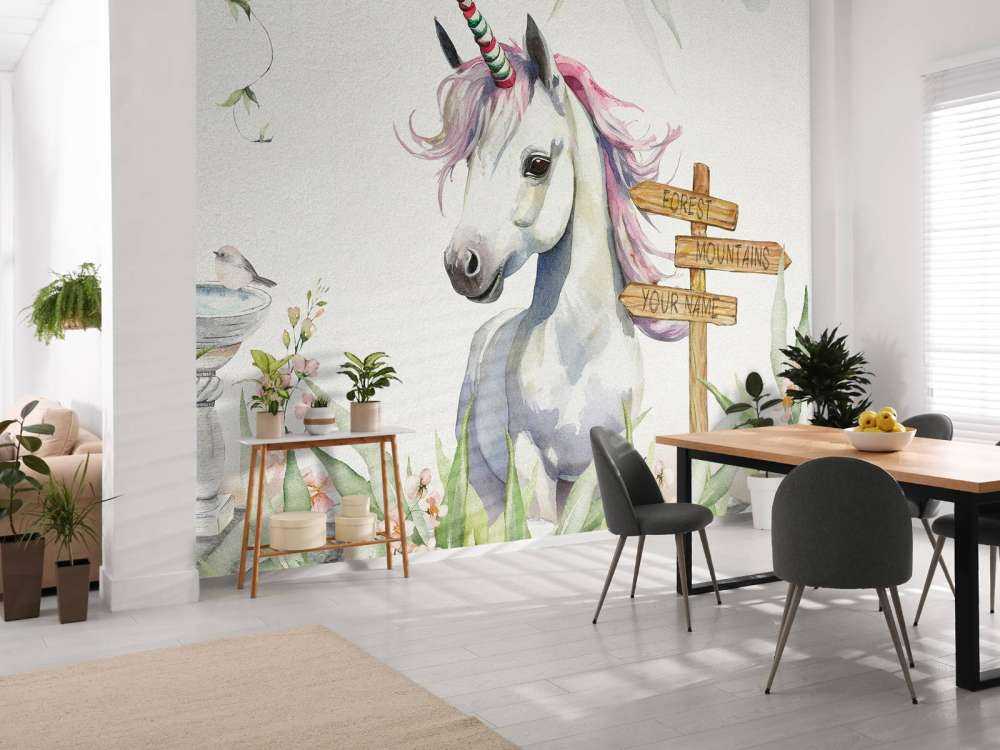 Bébé licorne avec plantes