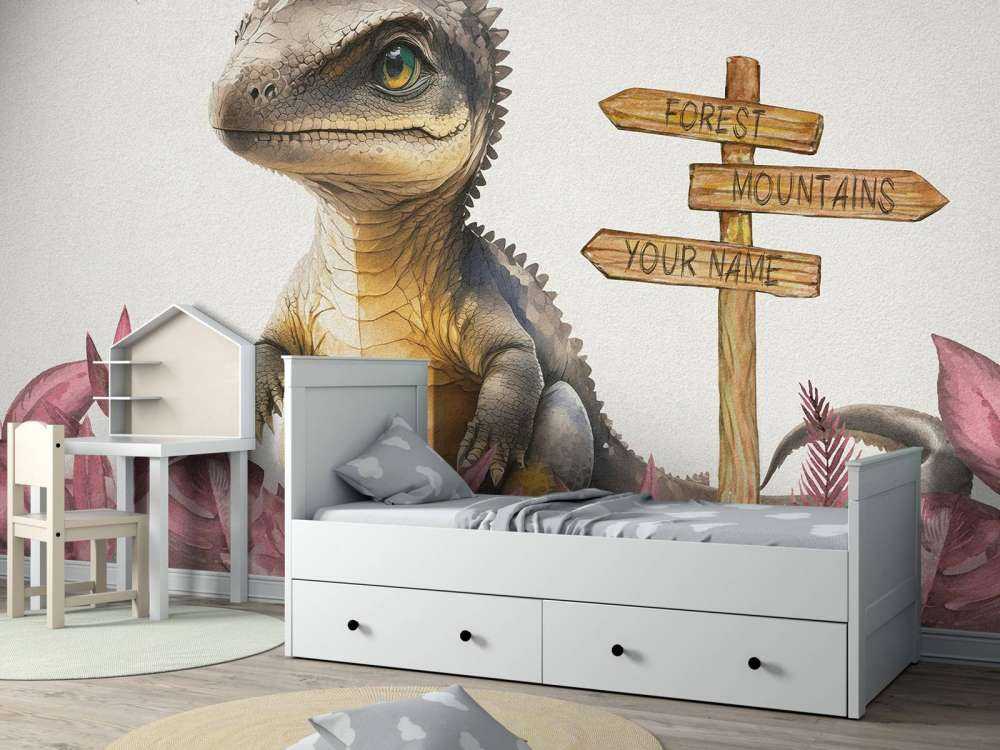 Bébé spinosaure dans la jungle rose