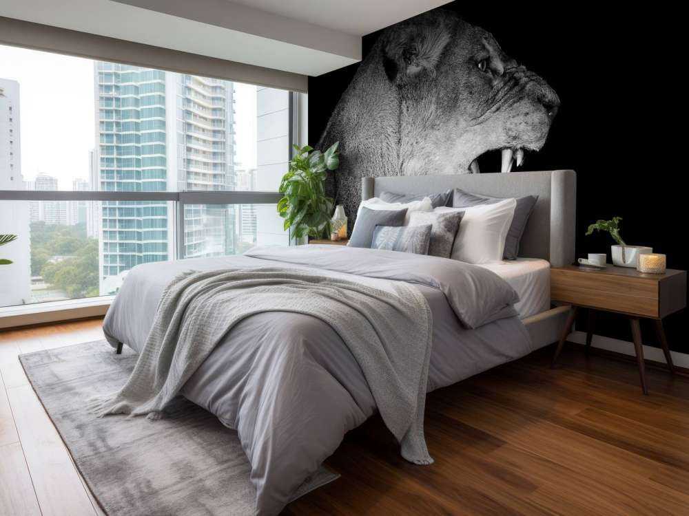 Lionne vue de côté noir