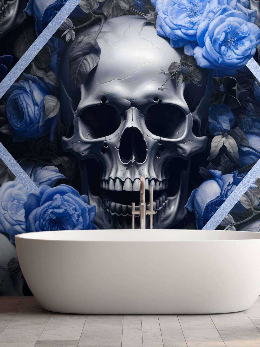 Skulls and roses gothic romance elegance blue