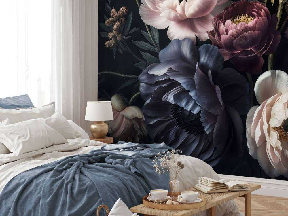 Nocturne floral élégant aux fleurs baroques