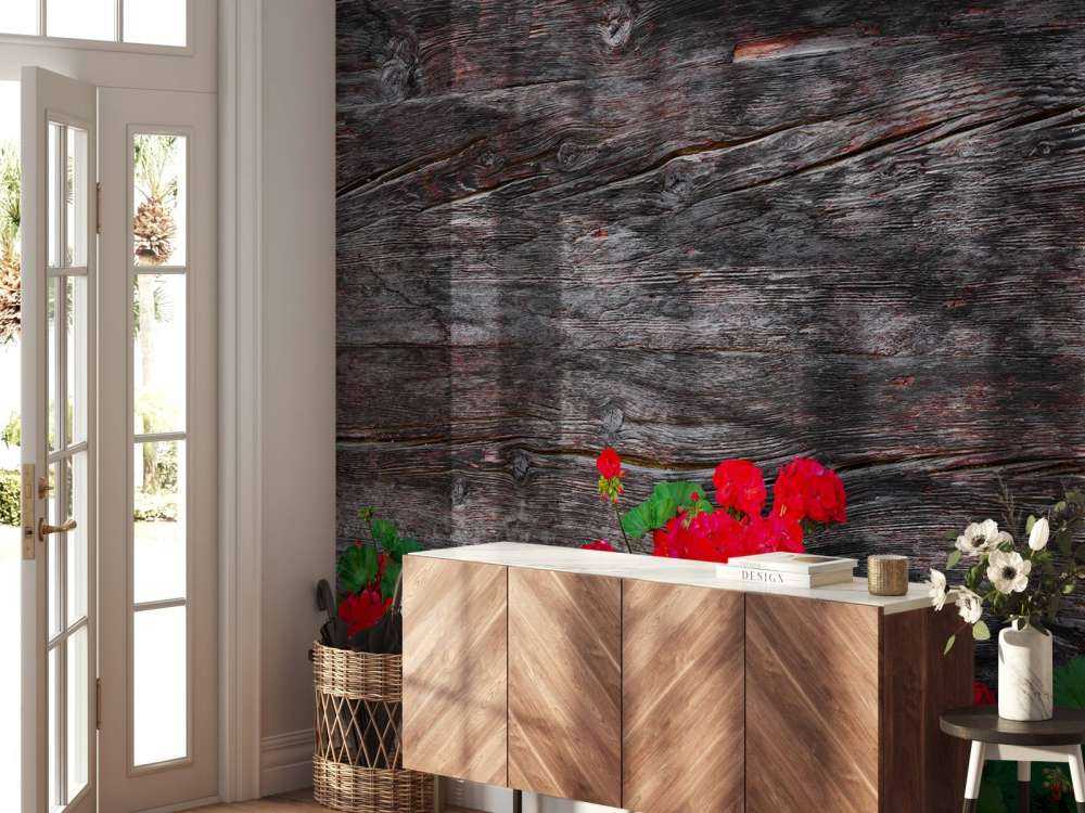 Bois vieilli avec des fleurs