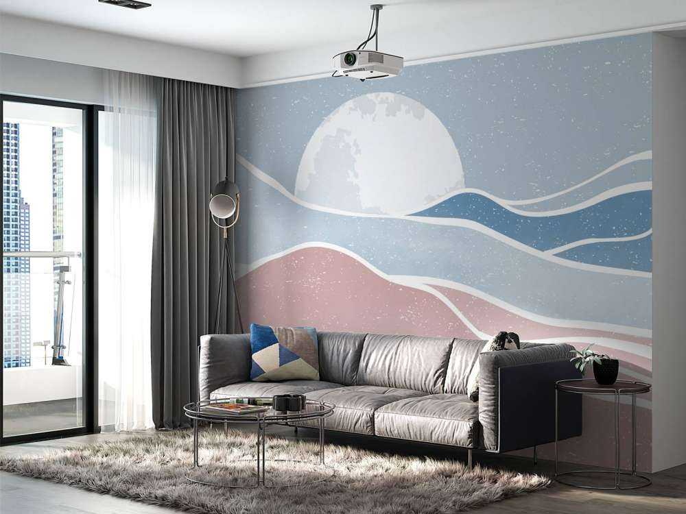 Vagues océaniques colorées avec la lune