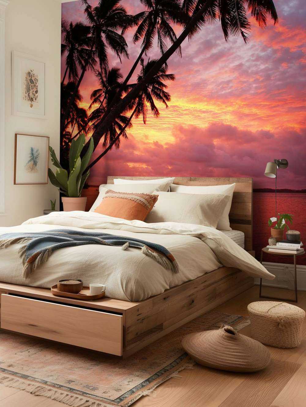 Palmiers au-dessus d'un océan rouge