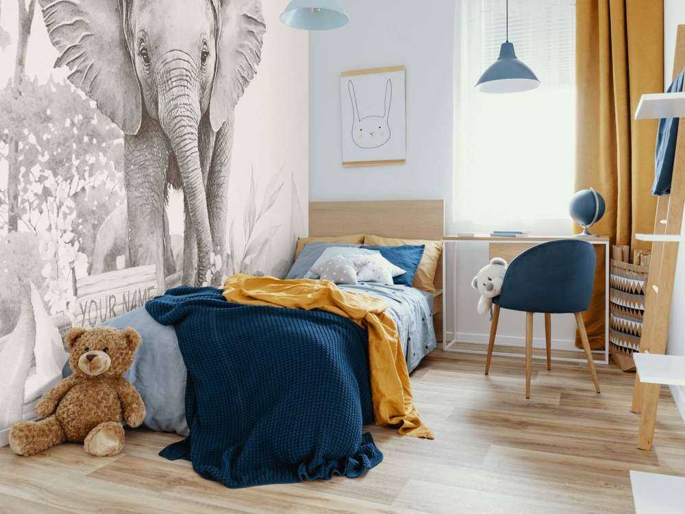 Bébé éléphant dans la jungle beige