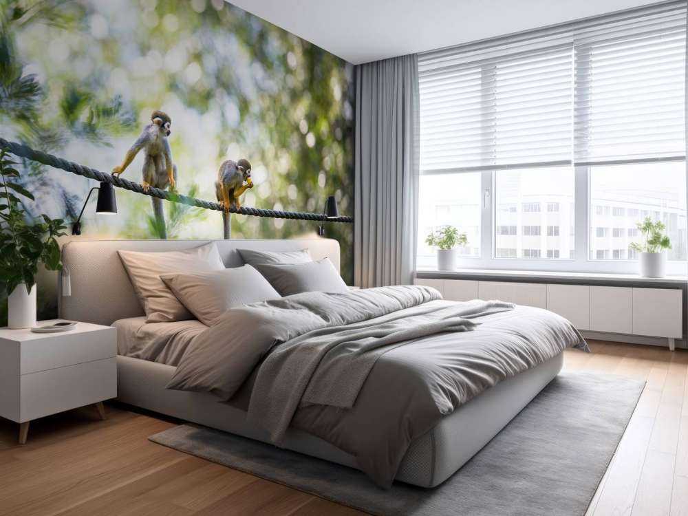 Singes écureuils sur corde