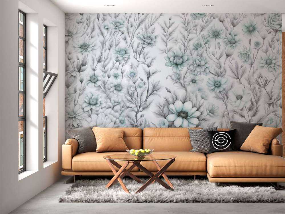 Mur floral romantique - bleu