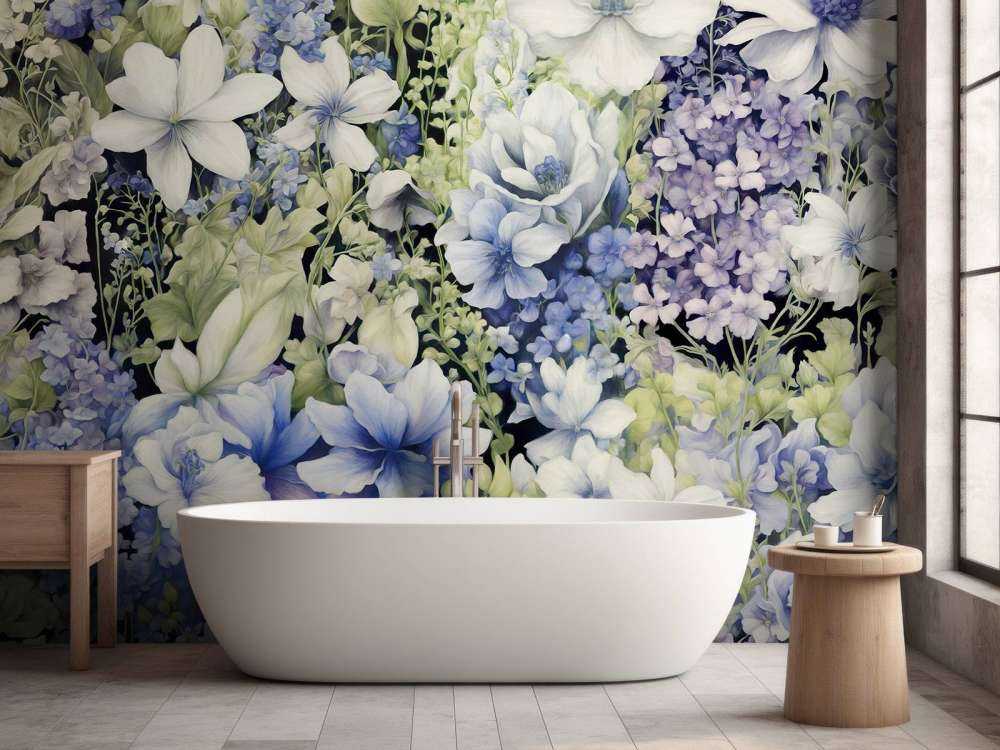 Festival de fleurs sans couture - bleu