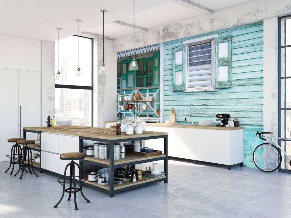 façade de maison en bois turquoise