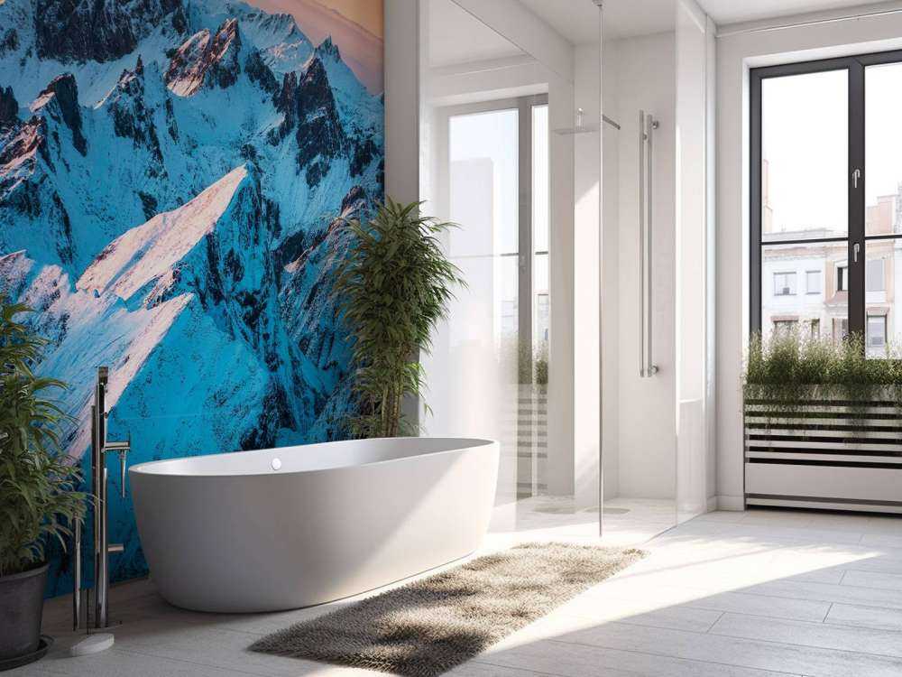 Lever du soleil sur un massif montagneux enneigé.