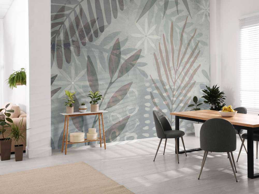 Collage de feuilles de palmier mélange gris brun