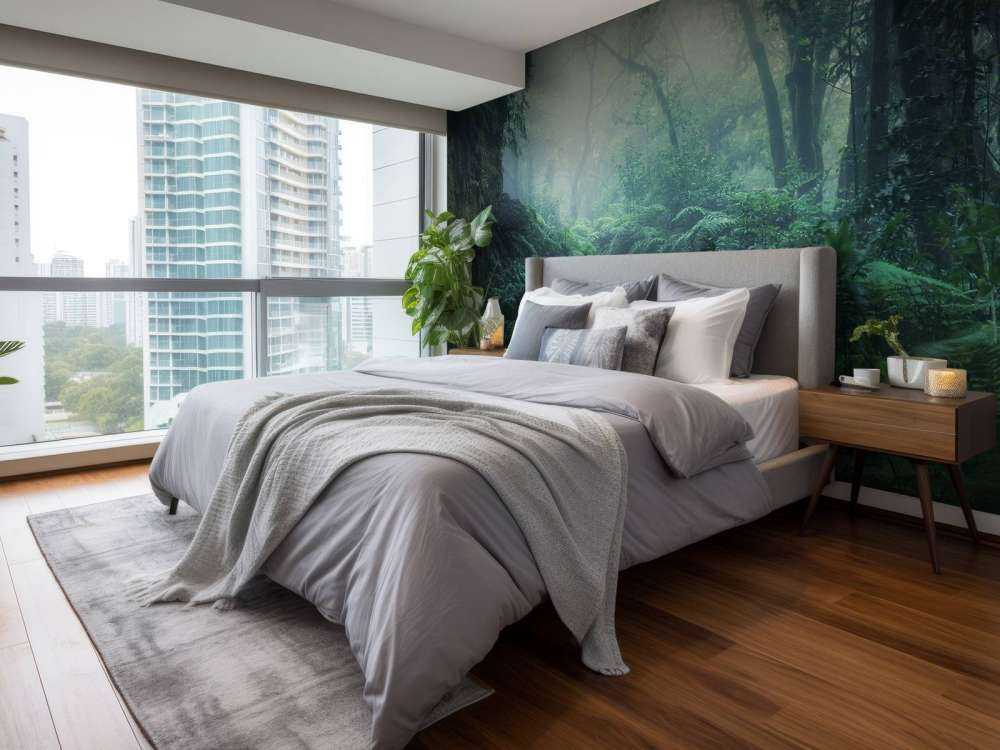 Forêt verte et brumeuse