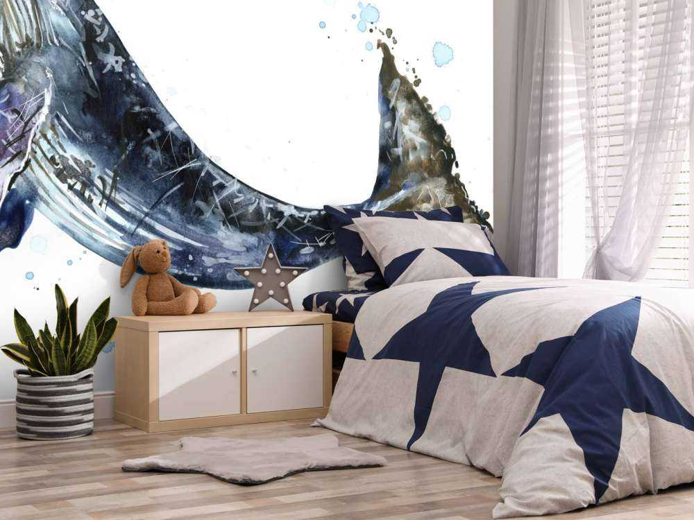 Baleine à bosse d'aquarelle à la nage