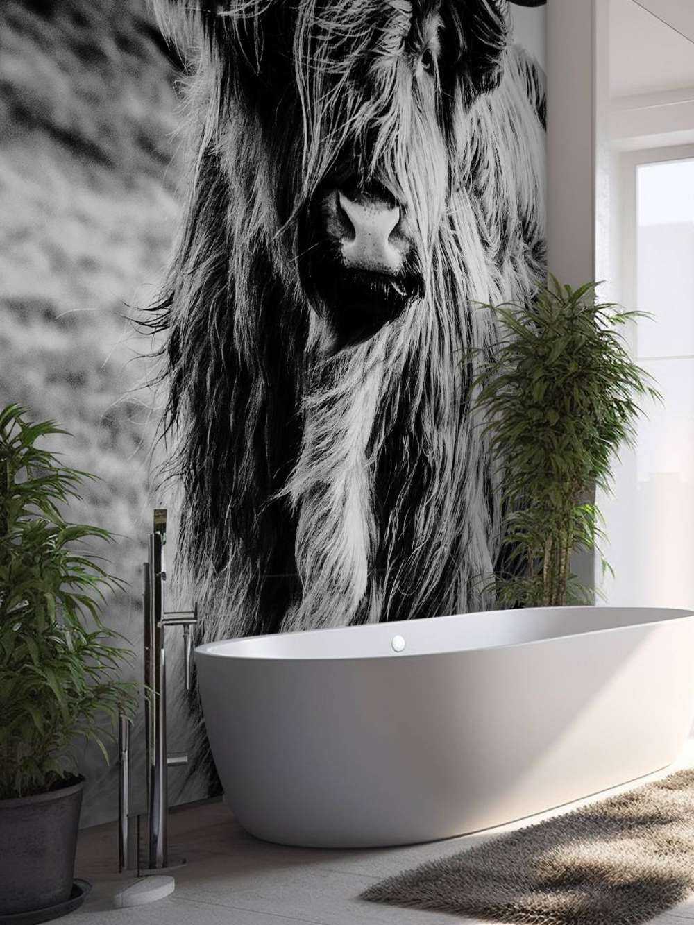 Le Highland écossais en noir et blanc