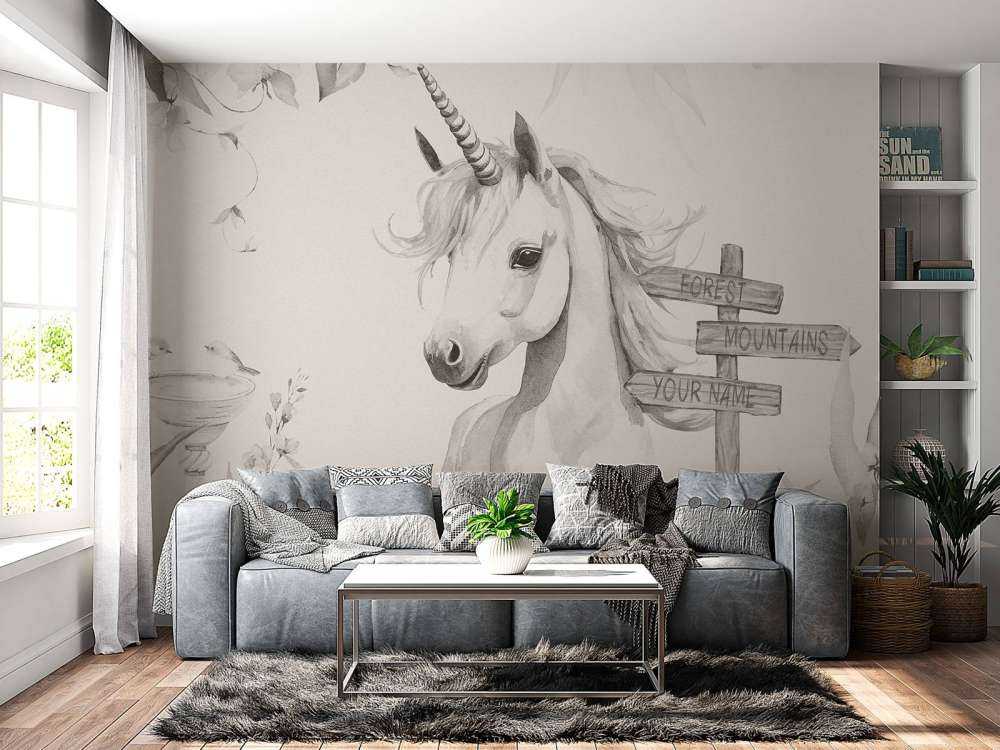 Bébé licorne avec des plantes beige