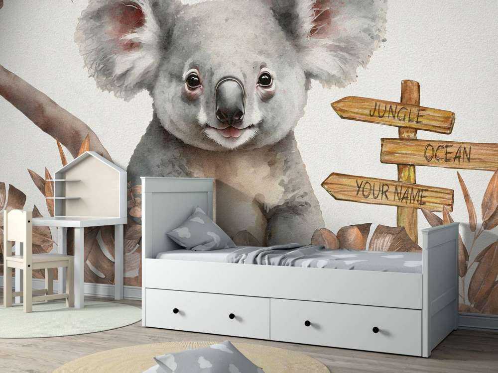 Bébé koala dans la jungle taupe