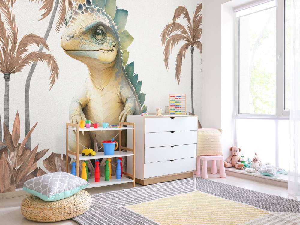 Bébé stégosaure dans la jungle taupe