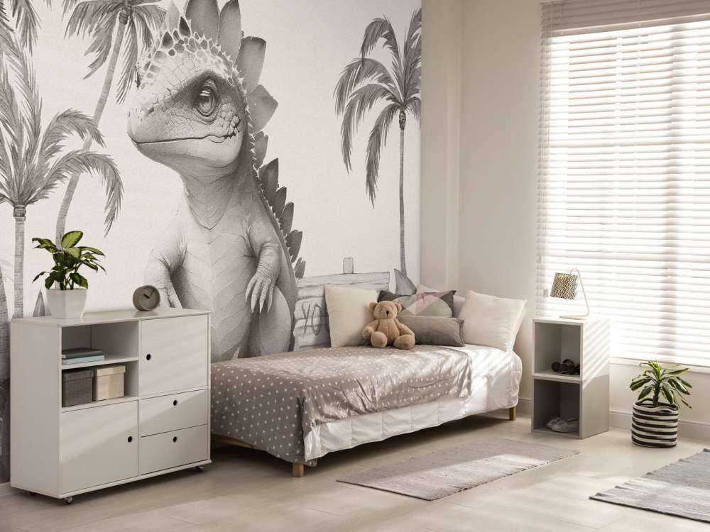 Bébé stégosaure dans la jungle beige