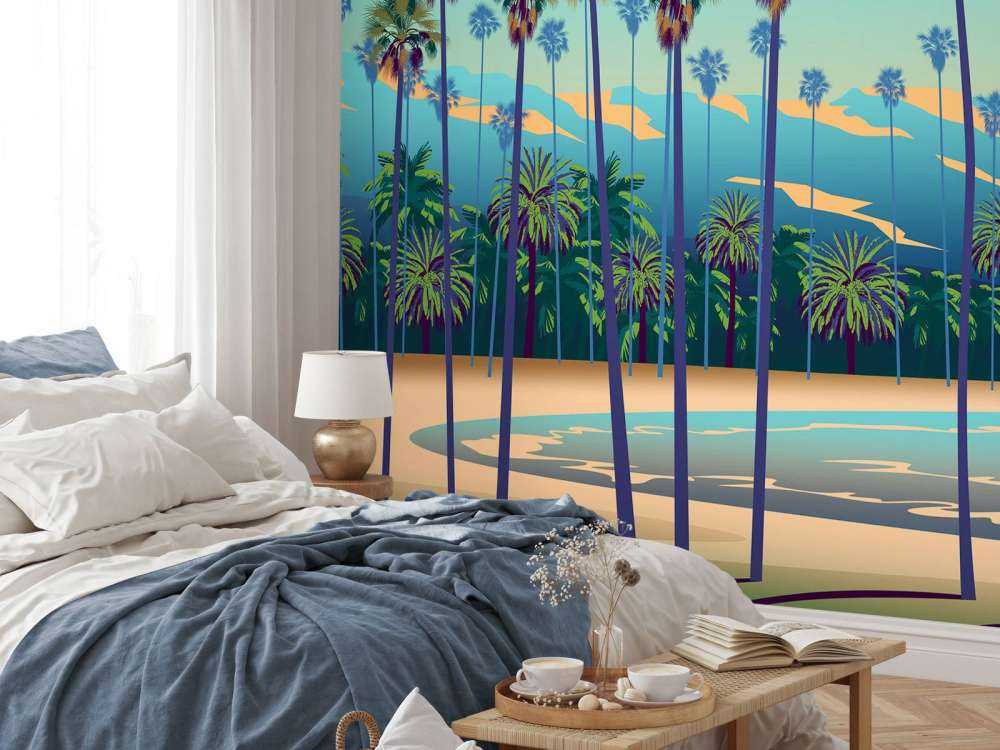 Lac dessiné avec des palmiers