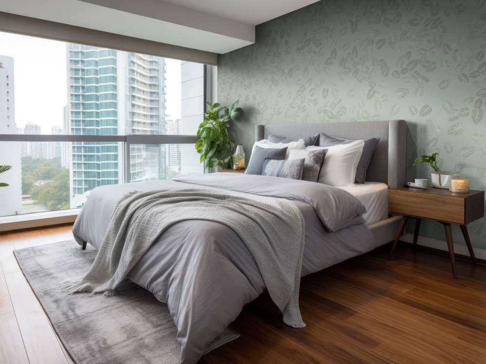 Petites feuilles sur gris vert