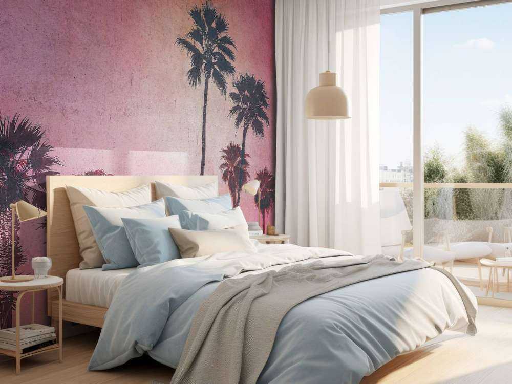 Palmiers dans la lueur rose du soir