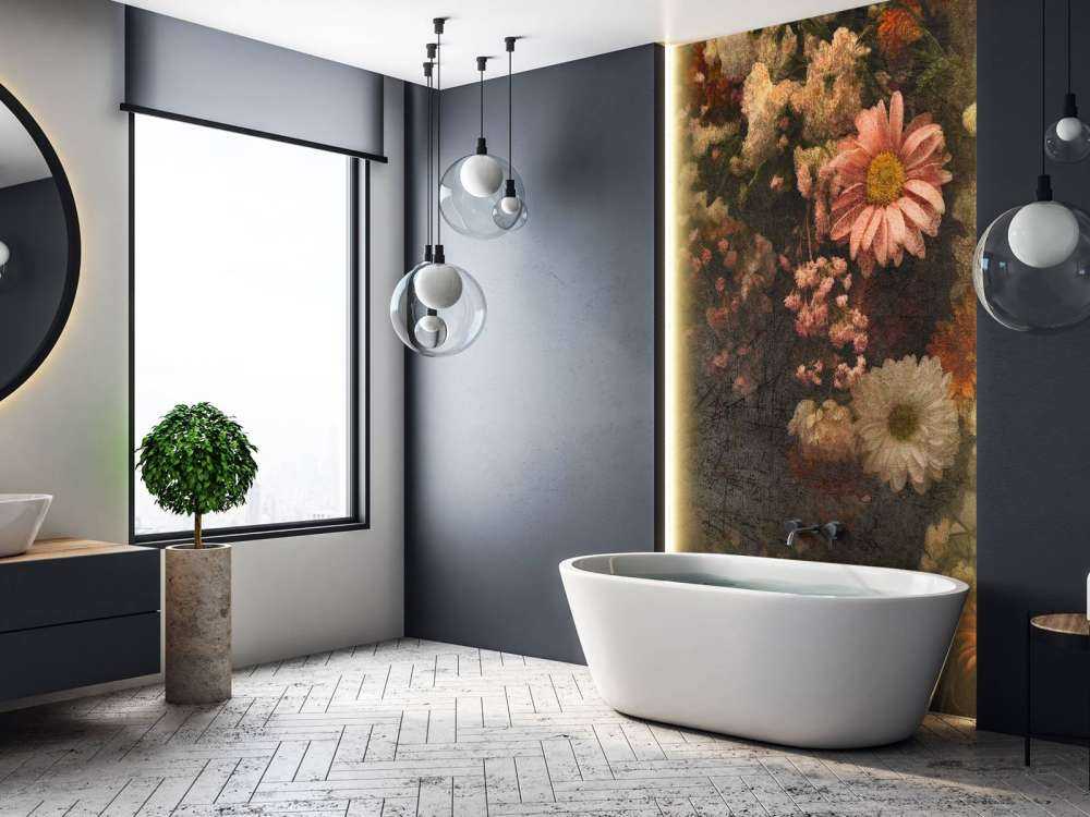 Champ de fleurs en huile vieillie