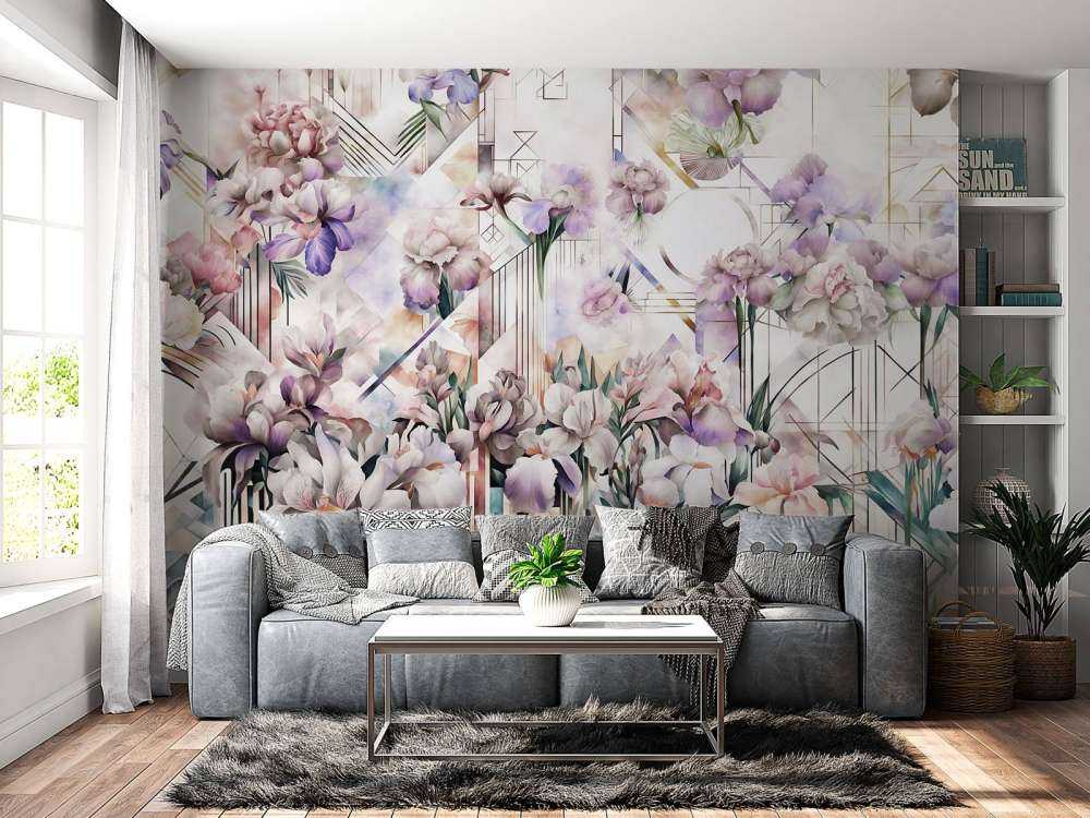 Immenses iris aquarelle roses