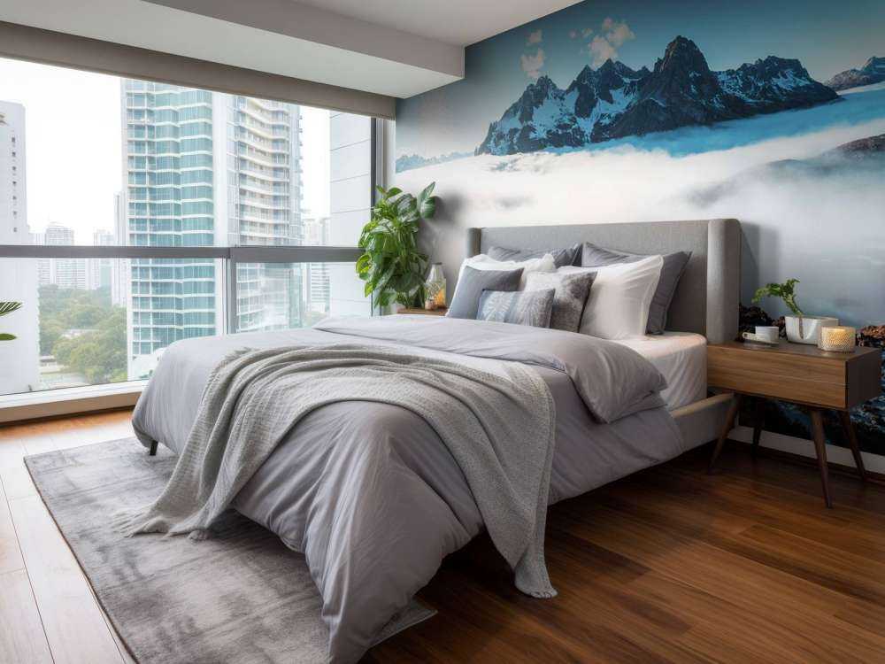 Vallée de montagne ensoleillée avec mer de nuages