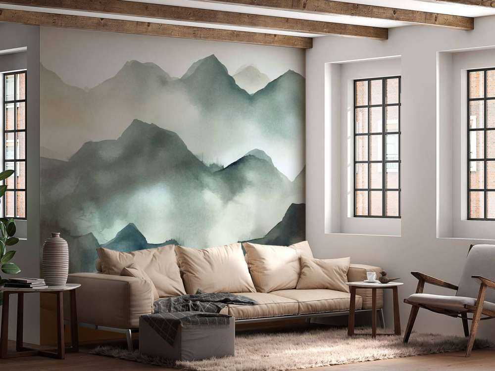 Paysage aquarelle des montagnes brumeuses