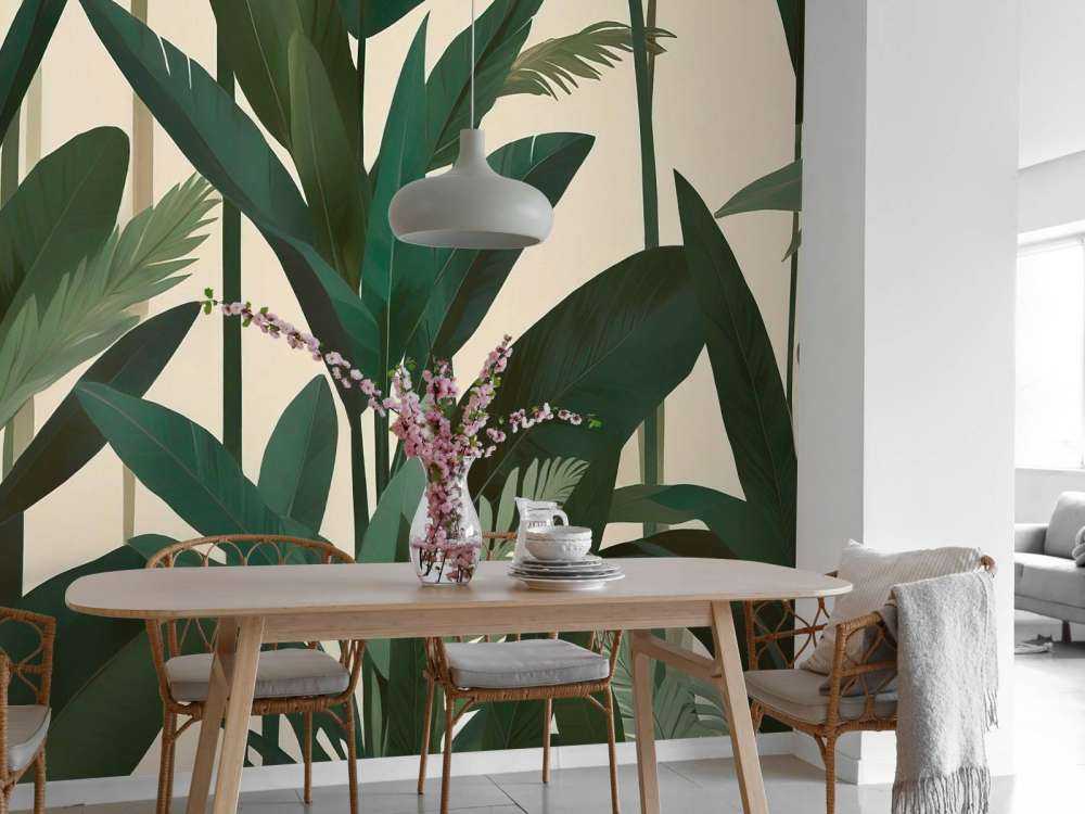 Feuilles tropicales en vert foncé