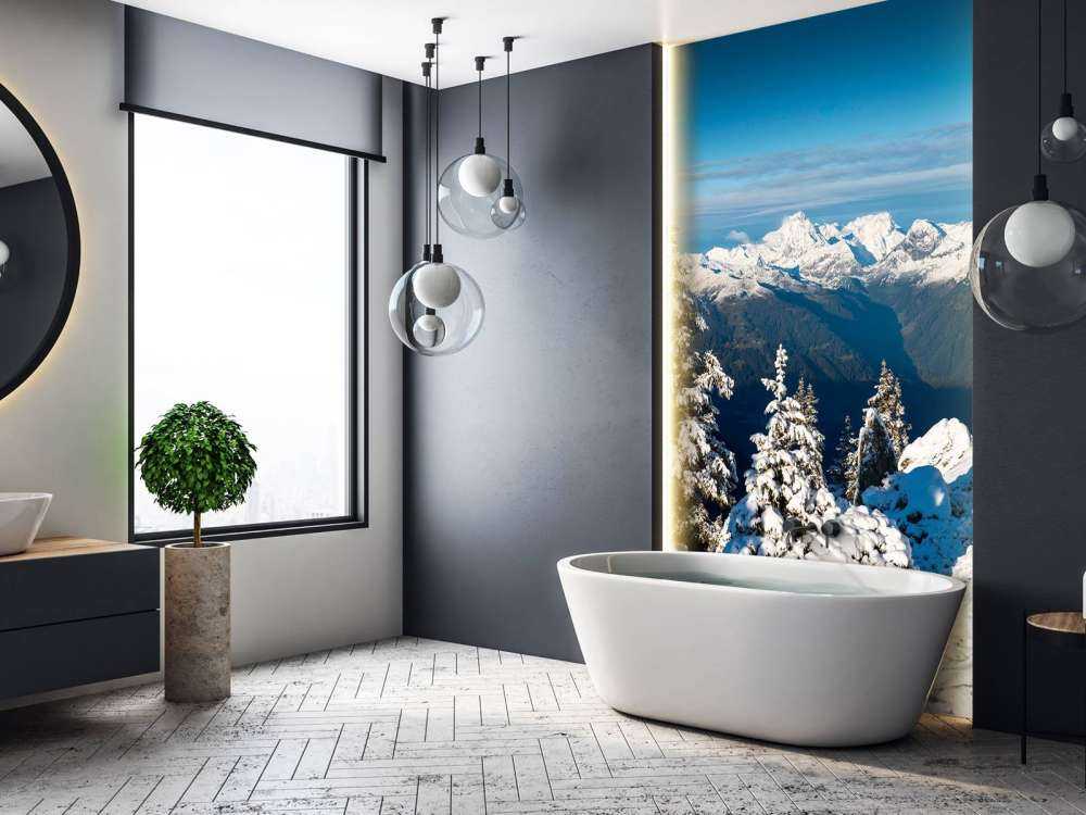 Pins enneigés avec vue sur la montagne