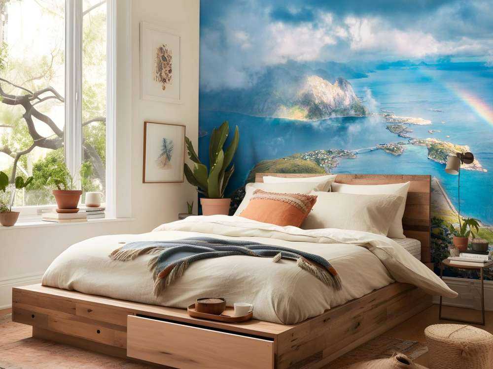 Lumière arc-en-ciel au-dessus de la côte des fjords