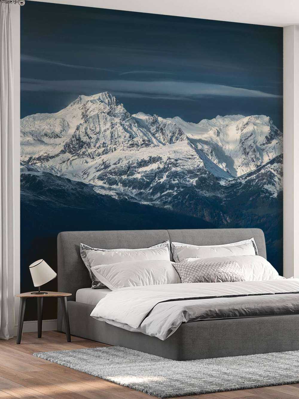 Les sommets bleu glace dans le silence