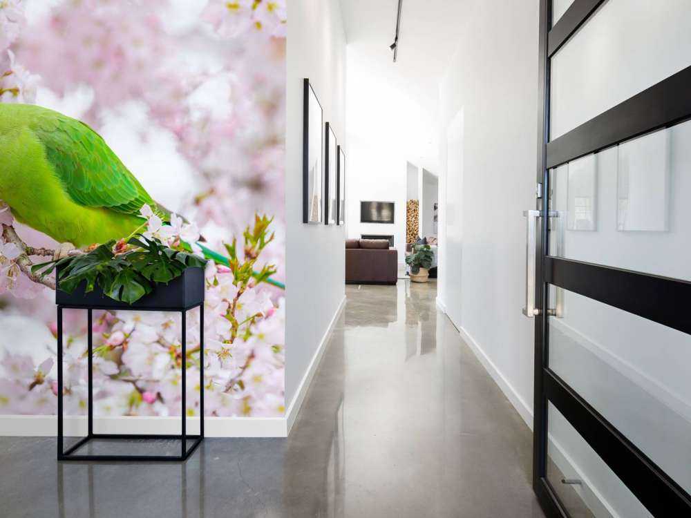 Perroquet assis sur un arbre en fleurs