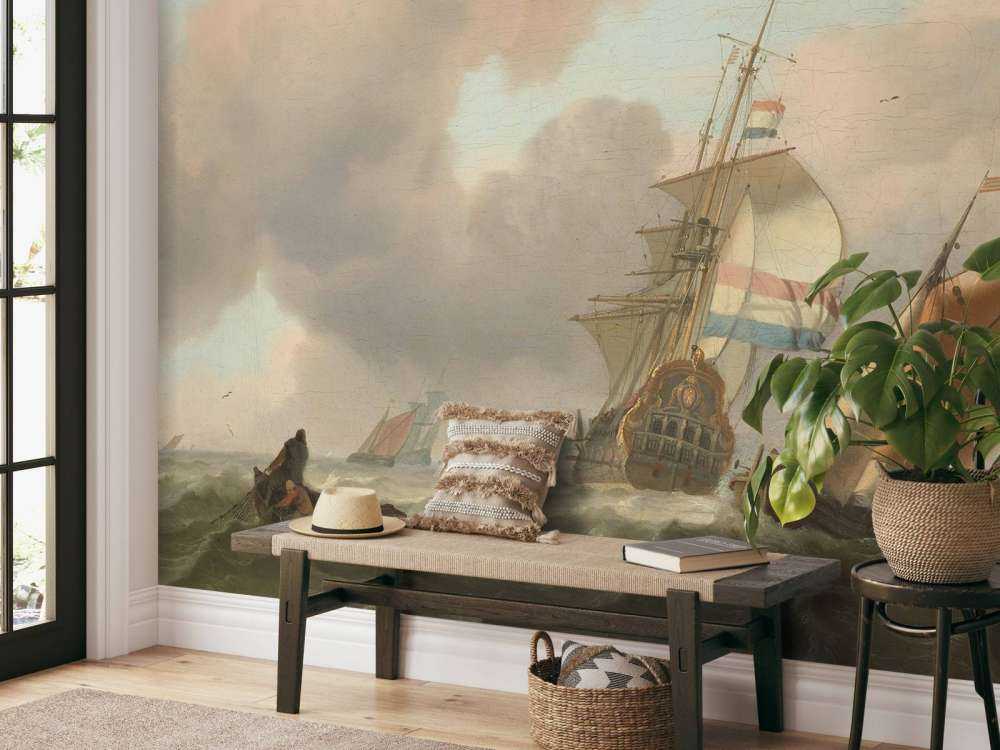 Mer rocailleuse avec des navires