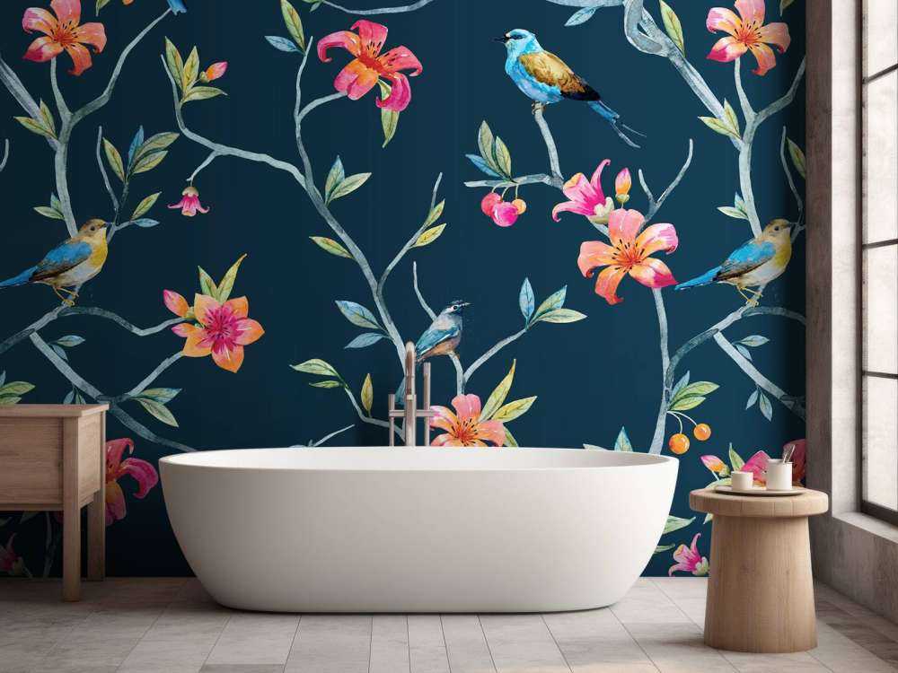 Fleurs et oiseaux tropicaux
