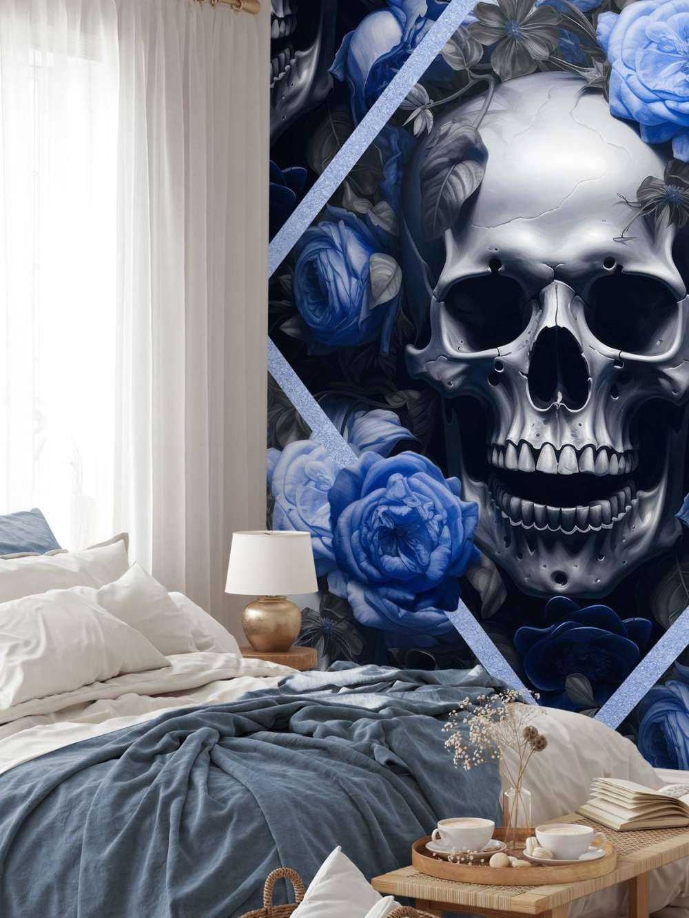 Skulls and roses gothic romance elegance blue