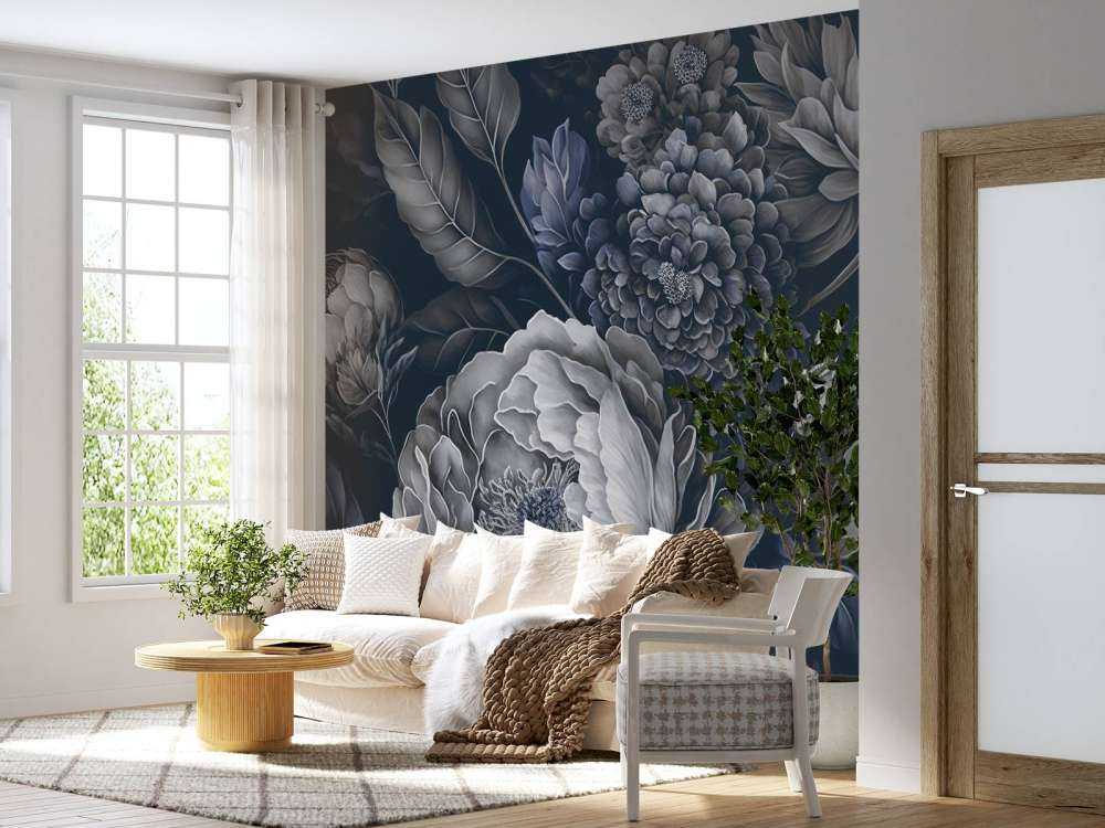 bleu baroque grand floral