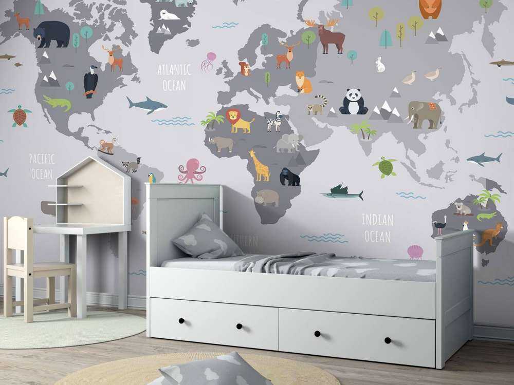 Carte du monde avec des animaux sauvages