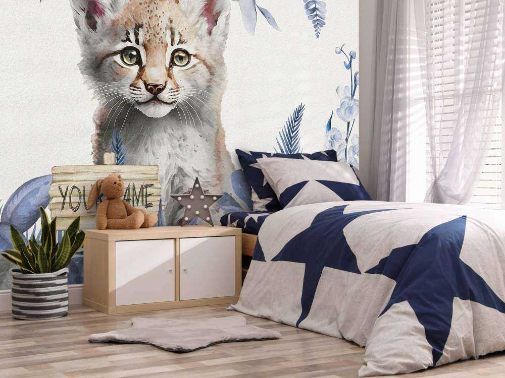 Bébé lynx dans la jungle bleu