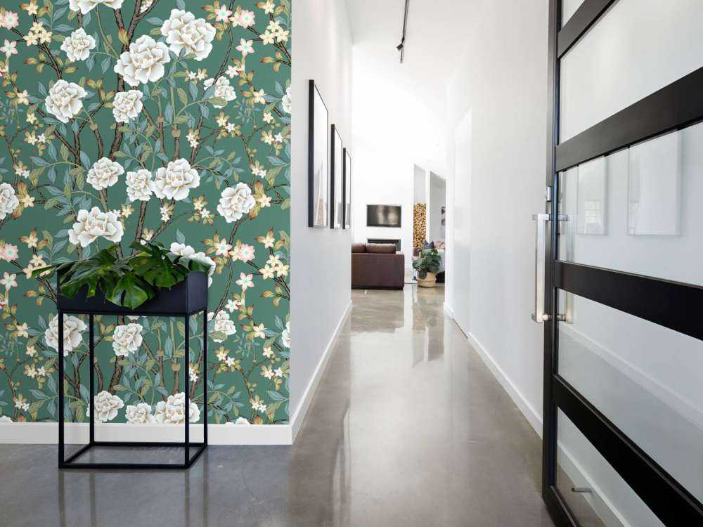 Pivoines sur fond vert