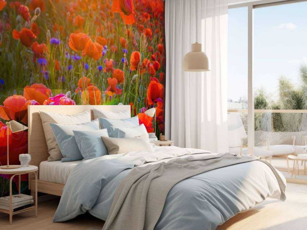 Des coquelicots au soleil levant