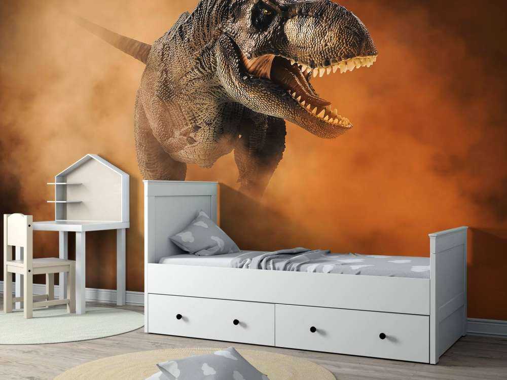 Tyrannosaure marchant dans la fumée