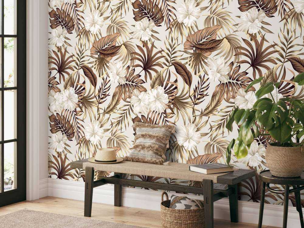 Fleurs tropicales, beige