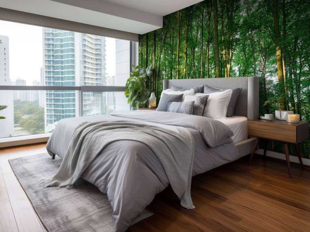 Forêt verte avec lumière du soleil