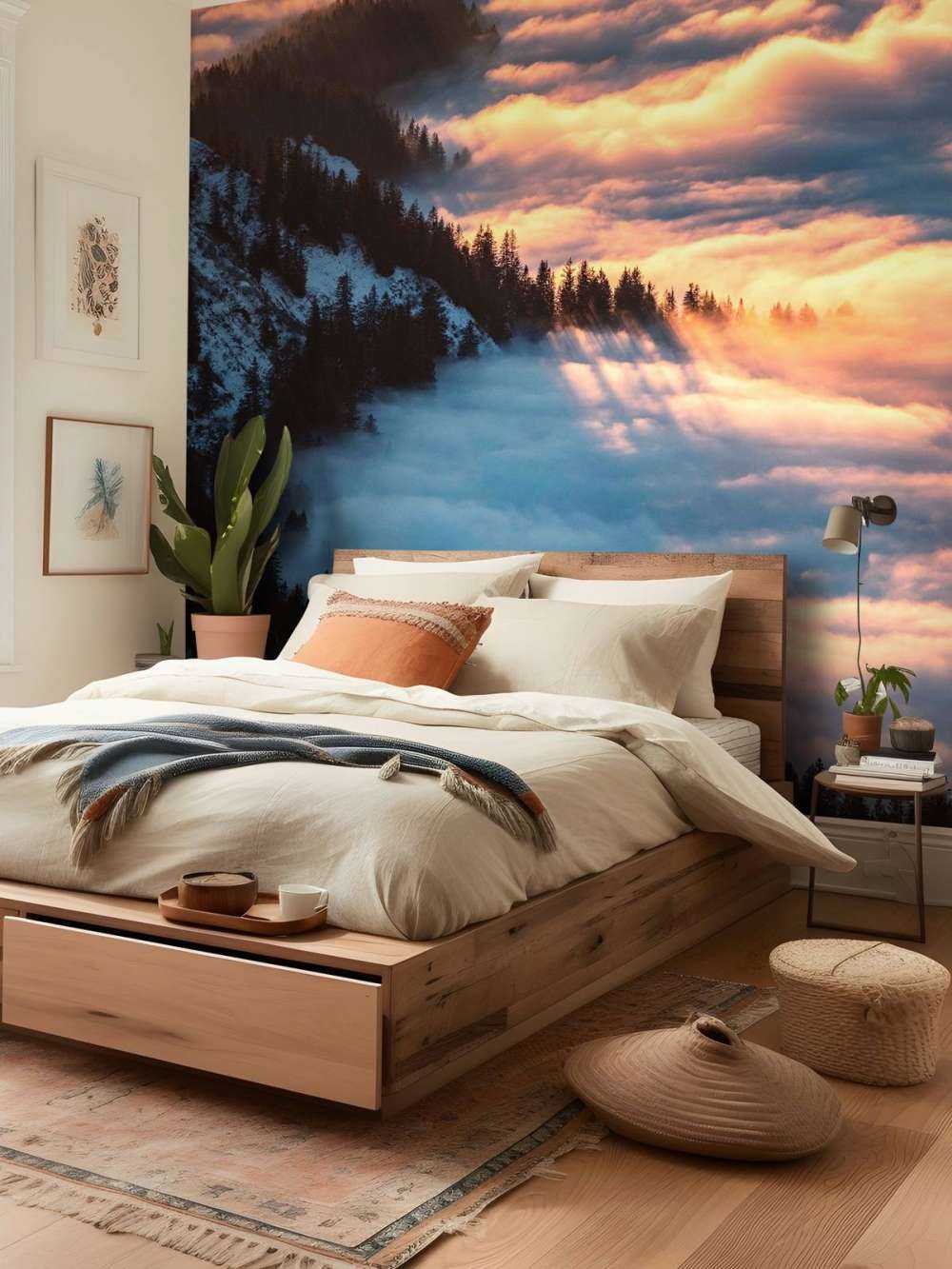 Lueur du matin sur une forêt de montagne brumeuse