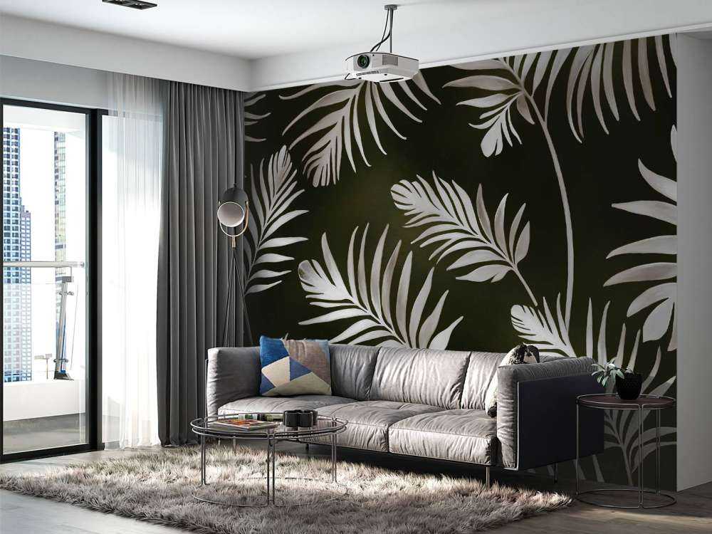 Feuilles dorées sur un gris charbon foncé