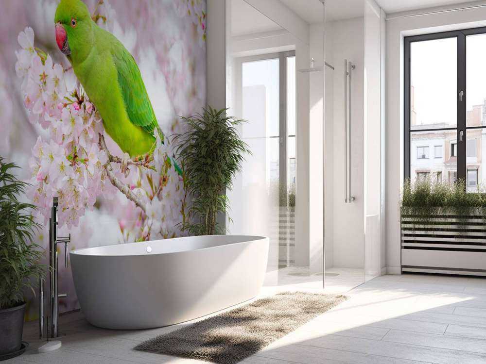 Perroquet assis sur un arbre en fleurs