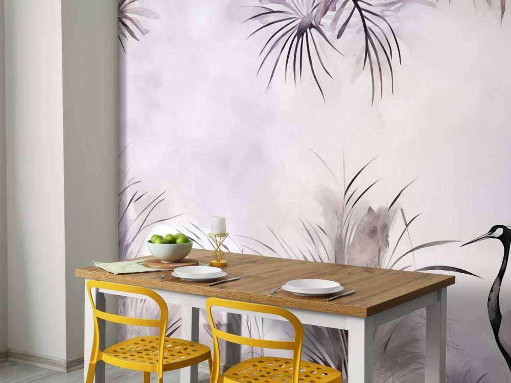 Grues dans le champ blanc