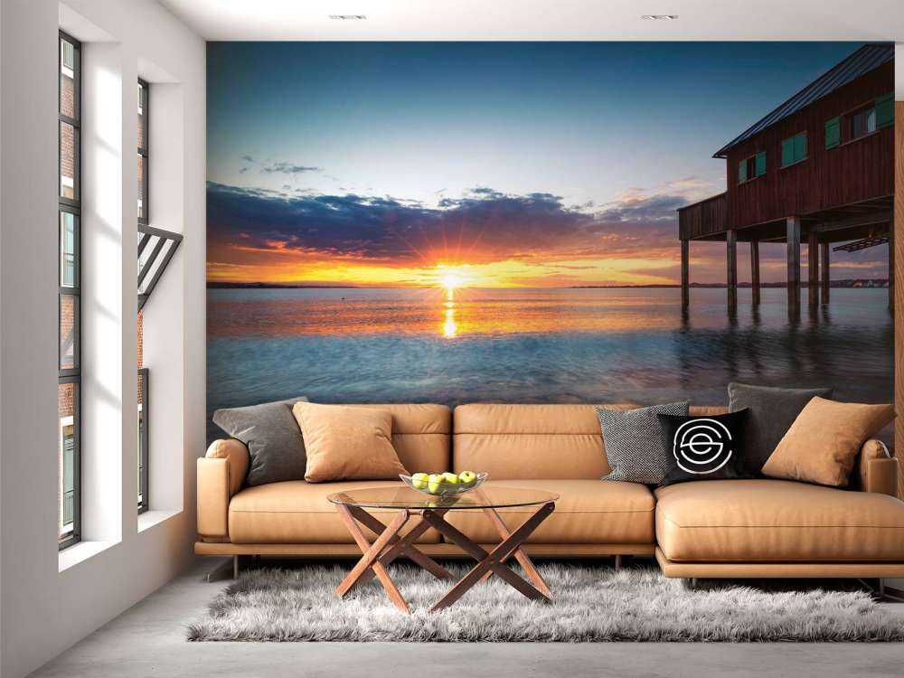 Coucher de soleil au calme maison de quai